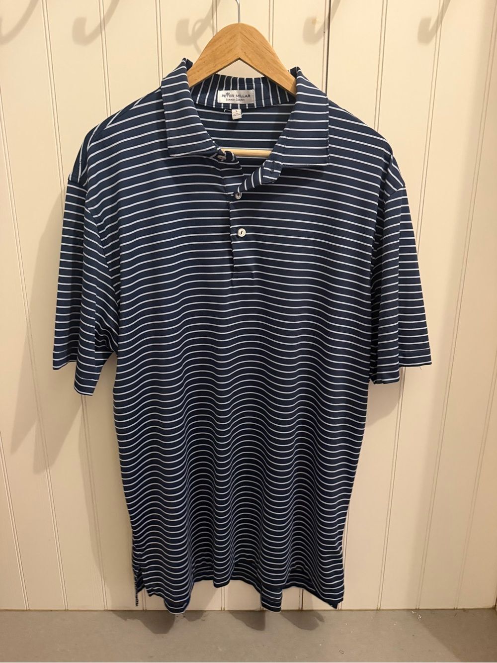 Peter Millar Navy and White Striped Polo | size L | never worn